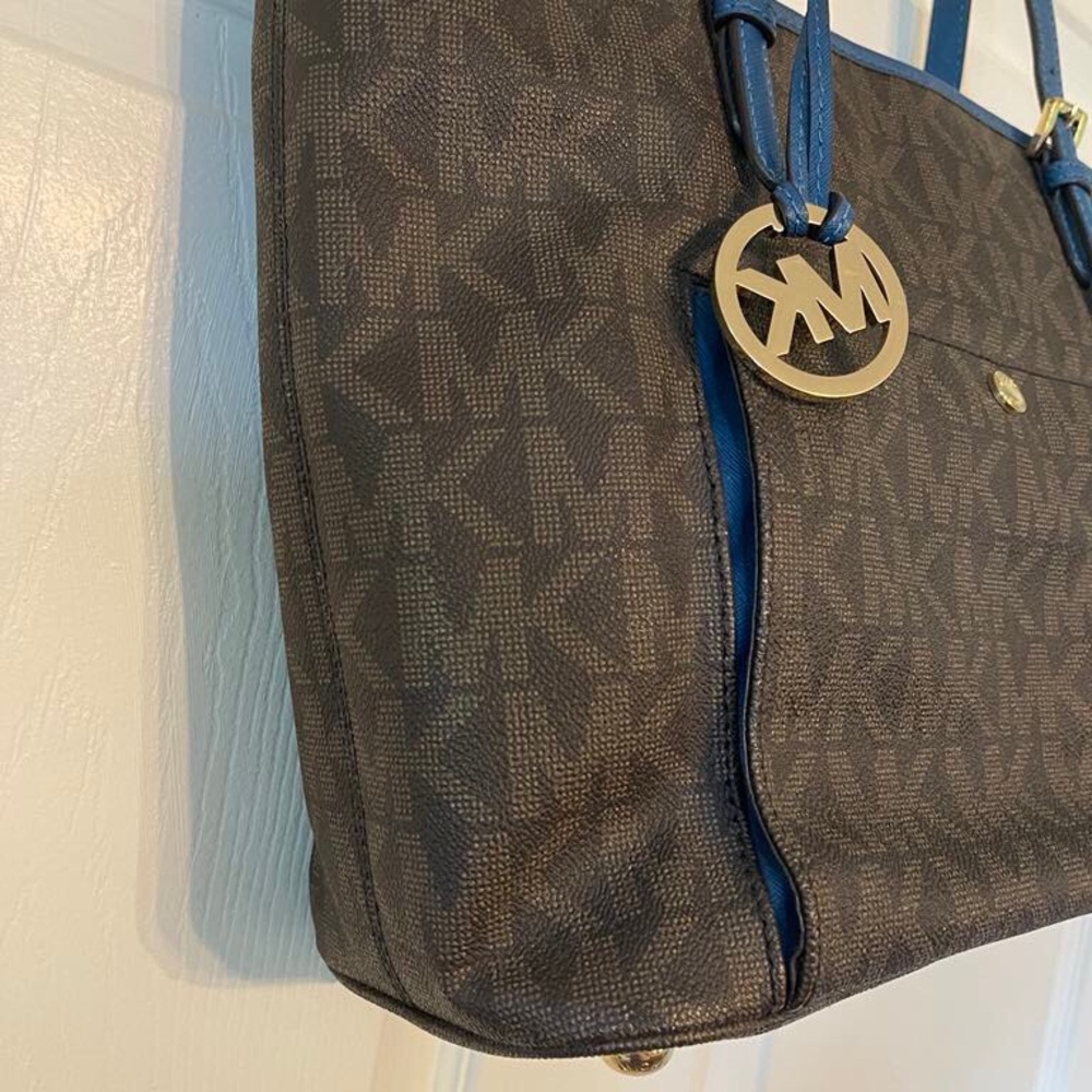 Michael Kors Brown and Blue Monogram Tote - Picture 3 of 15